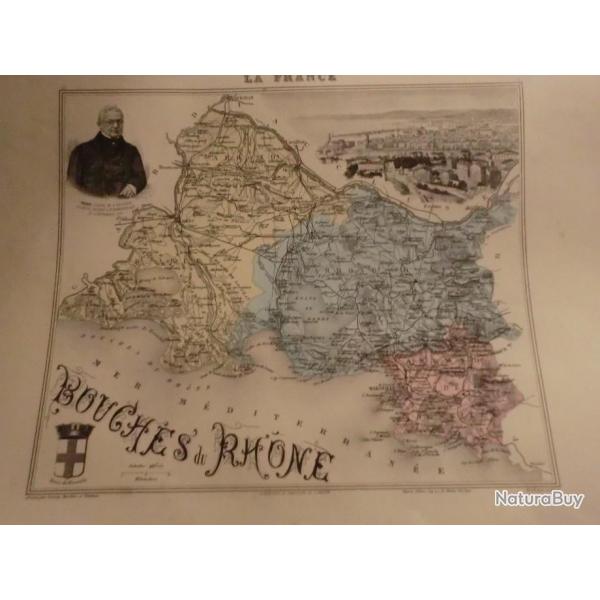 carte geographique  bouches du rhone   periode  1888