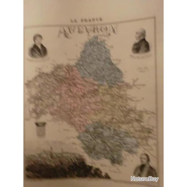 carte geographique  aveyron   periode  1888