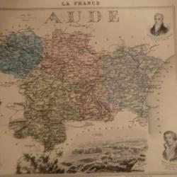 carte geographique  aude   periode  1888