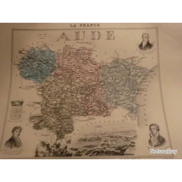 carte geographique  aude   periode  1888