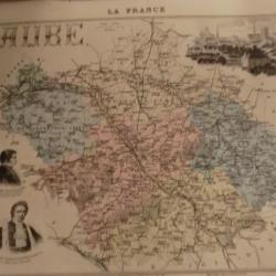 carte geographique  aube   periode  1888