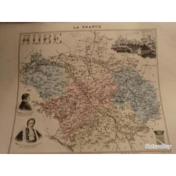 carte geographique  aube   periode  1888