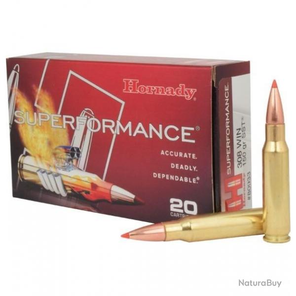 Munitions HORNADY calibre 308 Win Superformance 150gr - 9.7g x20