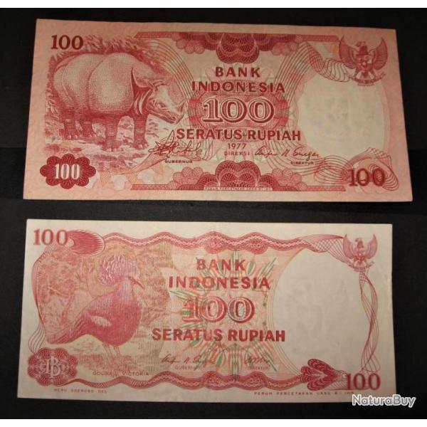 INDONESIE 2billets de 100 rupiah 1977 et 1984 TBE