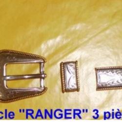 Boucle de ceinture de type "RANGER" 3 pièces plaquée OR & ARGENT !