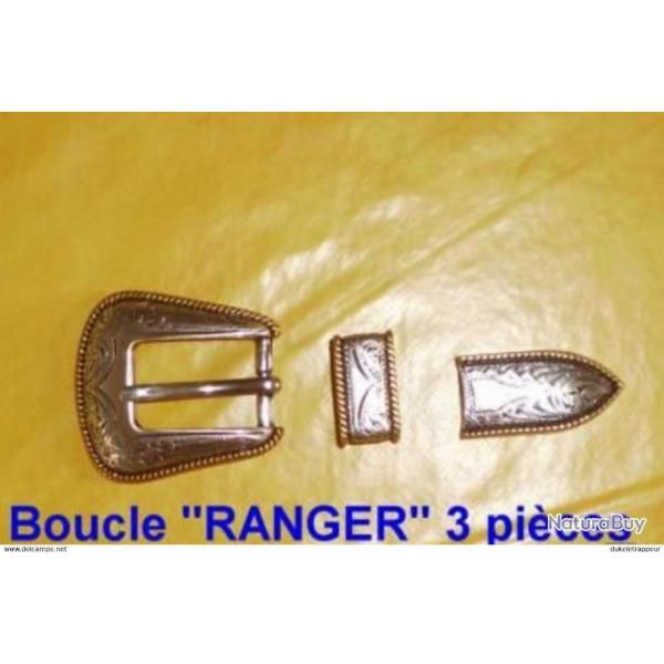 Boucle de ceinture de type "RANGER" 3 pices plaque OR & ARGENT !