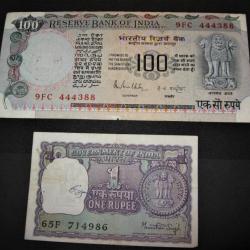 INDE 2 billets de 50 et 100 rupees tbe