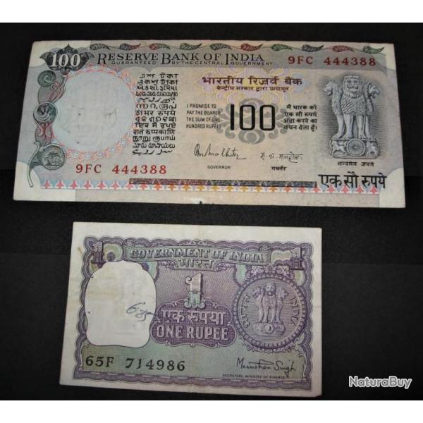 INDE 2 billets de 50 et 100 rupees tbe