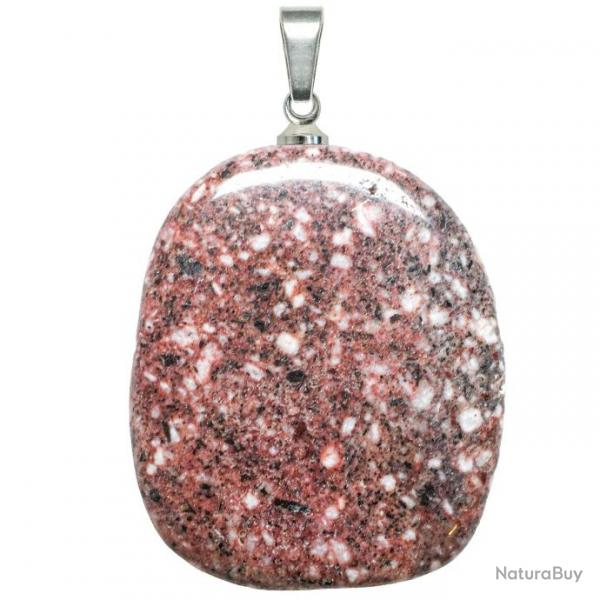 Pendentif galet plat en porphyre impral rouge