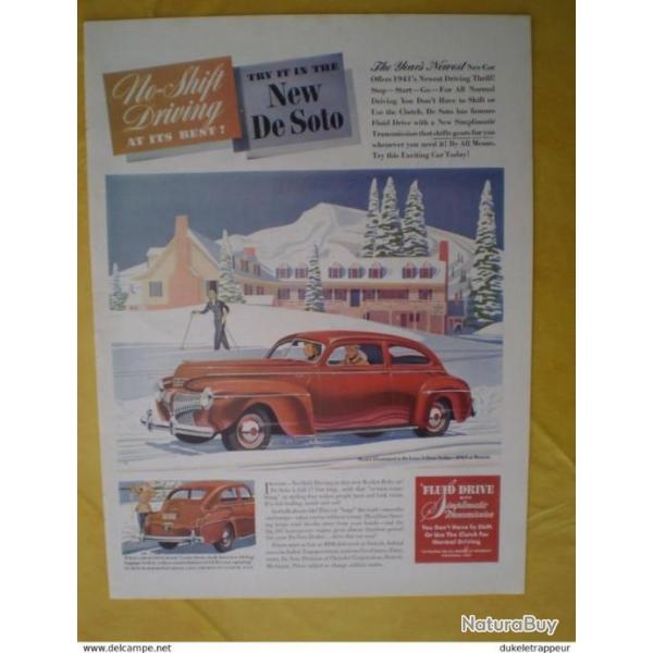 Publicit de 1941 pour la dernire voiture sortie aux U.S.A. la "De Soto" ! Collection !!!