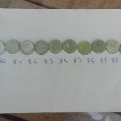 lot de 10 pièces de monnaie de 10 centimes de francs 1980 à 1989
