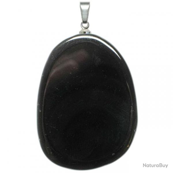 Pendentif galet plat en onyx noir