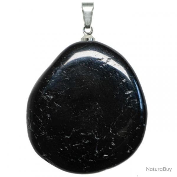 Pendentif galet plat en tourmaline noire