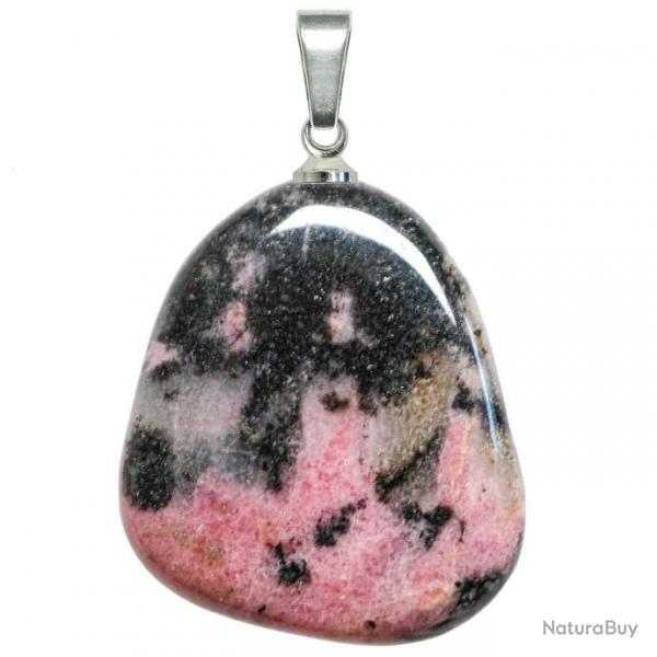 Pendentif galet plat en rhodonite