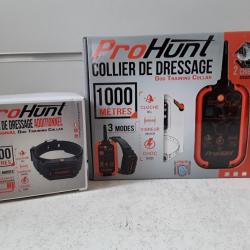 9861  COLLIER DE DRESSAGES PROHUNT 1000M + TÉLÉCOMMANDE+ COLLIER SUPPLEMENTAIRE  POUR 2 CHIENS NEUF