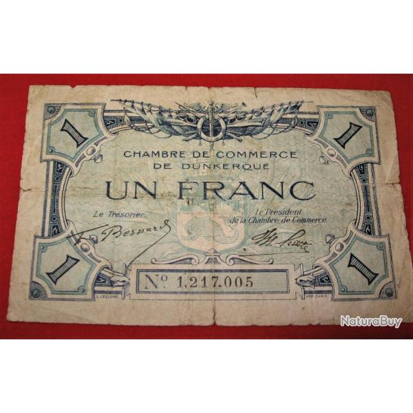 FRANCE billet de necessit de 1 Franc chambre de commerce de Dunkerque tb