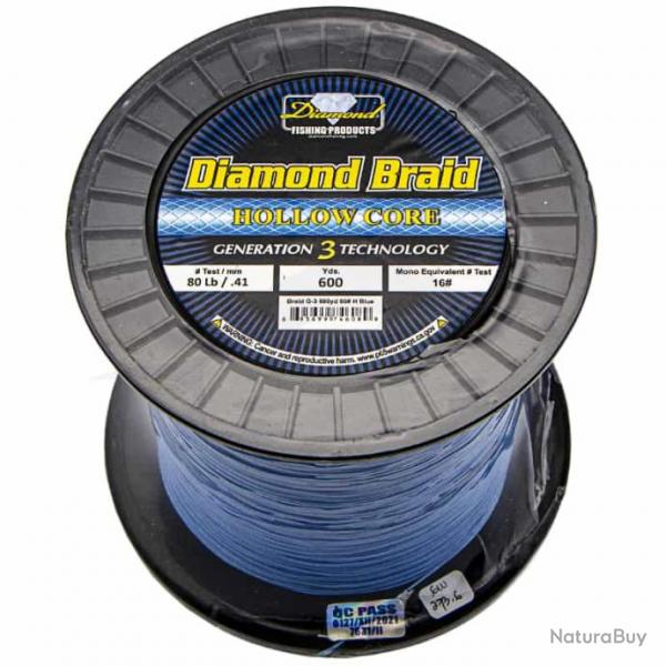 Tresse Diamond Braid Hollow Core Generation 3 Bleu 80lb 548 m (600 Yds)