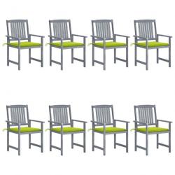 Chaises de jardin avec coussins 8 pcs Bois d'acacia solide Gris