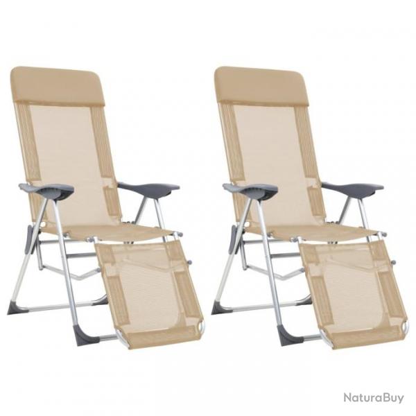 Chaises de camping pliantes et repose-pied 2pcs crme textilne