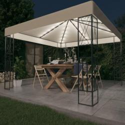 Tonnelle avec guirlande lumineuse à LED 3x3 m Crème Tissu