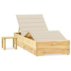 Chaise longue de jardin avec table et coussin Pin imprégné