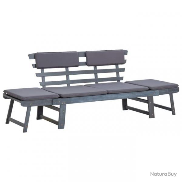 Banc de jardin avec coussins 2-en-1 190 cm Gris Bois d'acacia