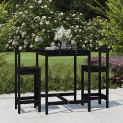 bar de jardin 3 pcs noir bois de pin massif