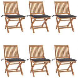 Chaises pliables de jardin avec coussins 6 pcs Bois de teck