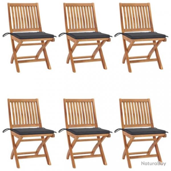 Chaises pliables de jardin avec coussins 6 pcs Bois de teck