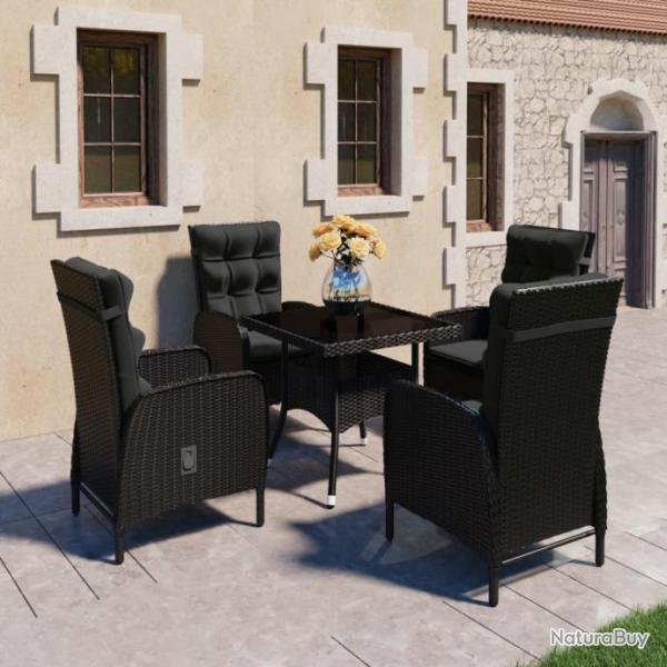 Ensemble  dner de jardin 5 pcs Rsine tresse et verre Noir