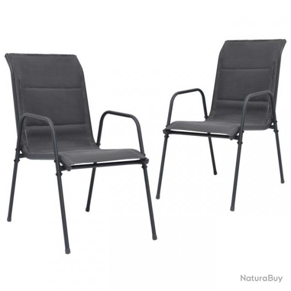 Chaises empilables de jardin 2pcs Acier et textilne Anthracite