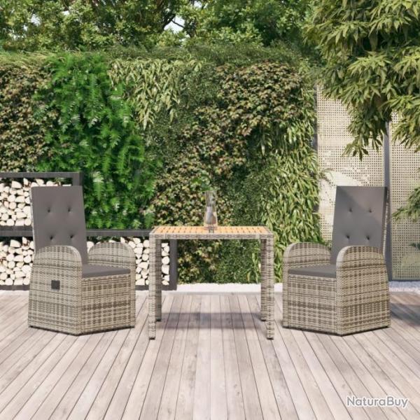 salle  manger de jardin 3 pcs avec coussins Gris