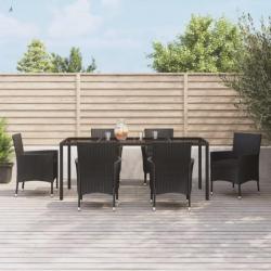 Ensemble à dîner de jardin et coussins 7pcs Noir Résine tressée