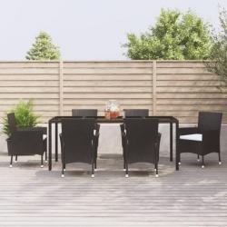 Ensemble à dîner de jardin et coussins 7pcs Noir Résine tressée