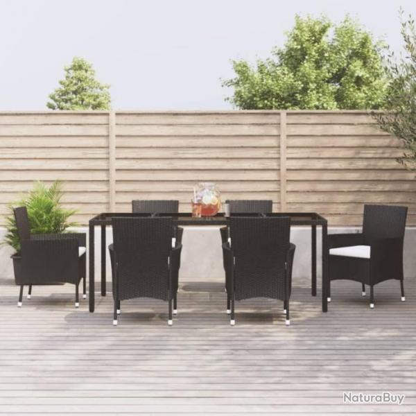 Ensemble  dner de jardin et coussins 7pcs Noir Rsine tresse