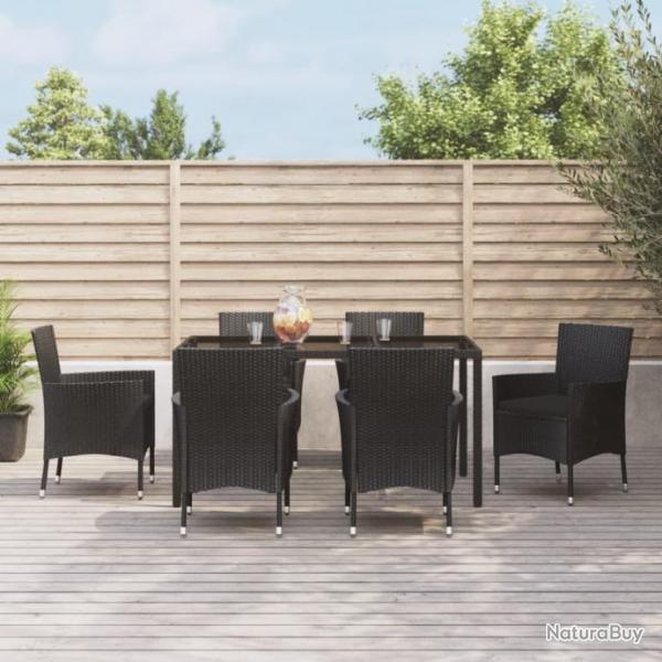 Ensemble  dner de jardin et coussins 7pcs Noir Rsine tresse