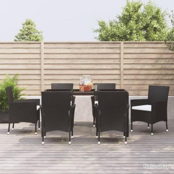 Ensemble  dner de jardin et coussins 7pcs Noir Rsine tresse