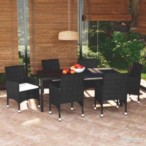 Mobilier  dner de jardin et coussins 7pcs Rsine tresse Noir