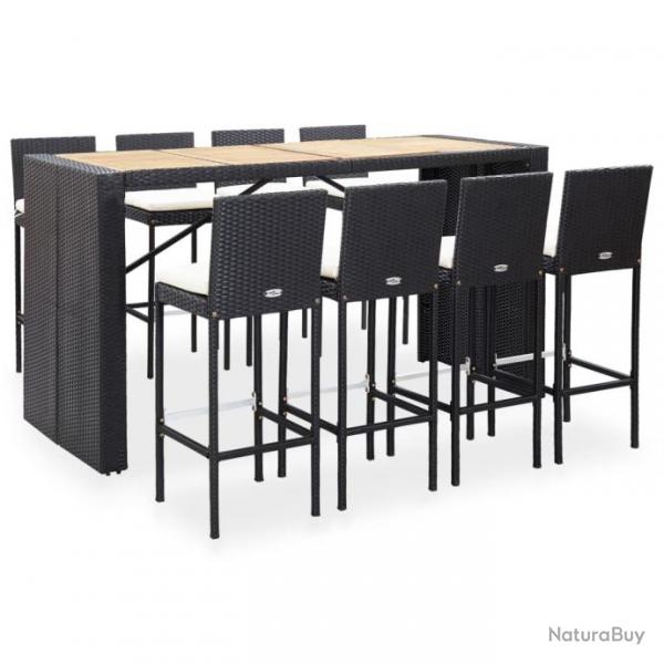 Mobilier de bar 9 pcs Rsine tresse et bois d'acacia Noir