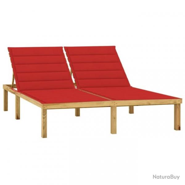 Chaise longue double et coussins rouge Bois de pin imprgn