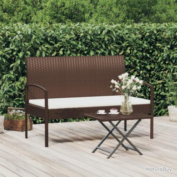 Banc de jardin avec coussin marron 105 cm rsine tresse