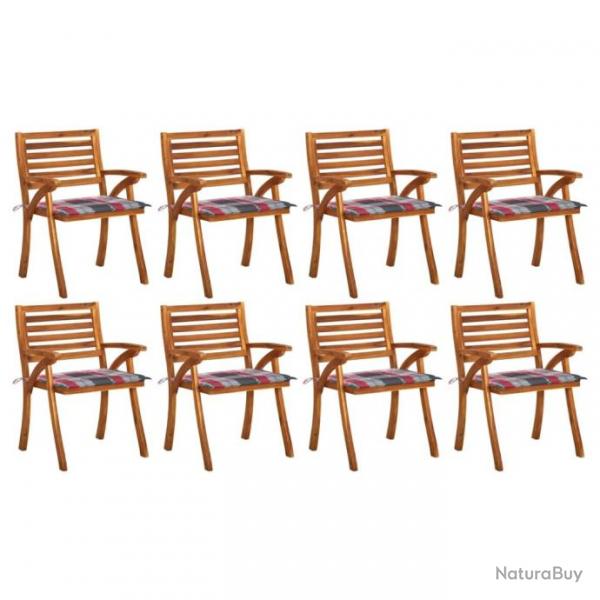 Chaises de jardin avec coussins 8 pcs Bois d'acacia solide