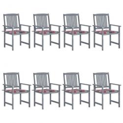 Chaises de jardin avec coussins 8 pcs Bois d'acacia solide Gris