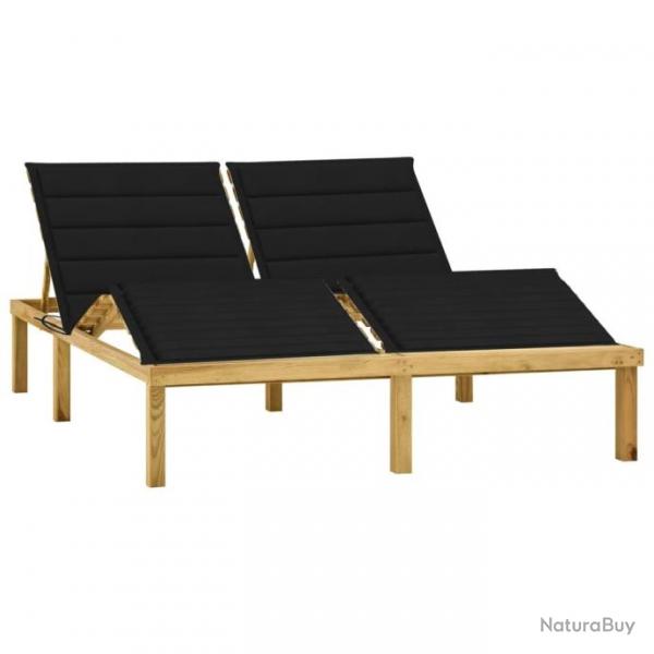 Chaise longue double et coussins noir Pin imprgn