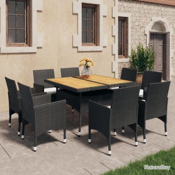 Ensemble  dner de jardin 9 pcs Rsine tresse et acacia Noir