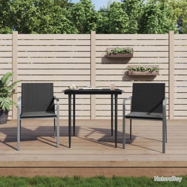 Chaises de jardin avec coussins lot de 2 noir 56x59x84 cm rotin