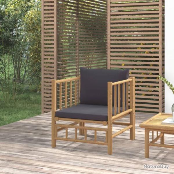 Canap de jardin avec coussins gris fonc bambou