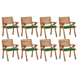 Chaises de jardin avec coussins 8 pcs Bois d'acacia solide