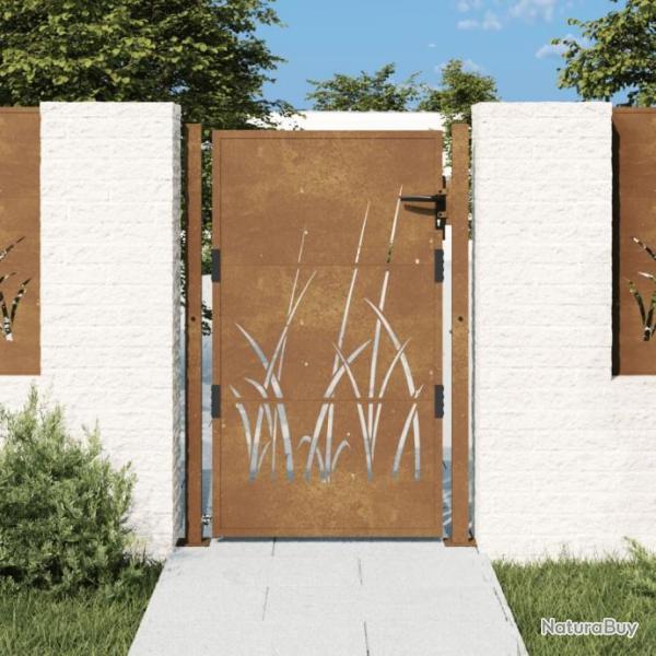 Portail de jardin 105x155 cm acier corten conception d'herbe