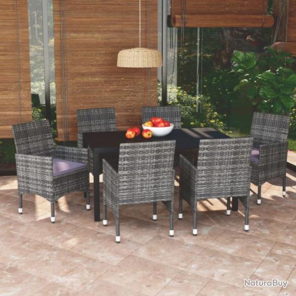 Mobilier  dner de jardin et coussins 7pcs Rsine tresse Gris